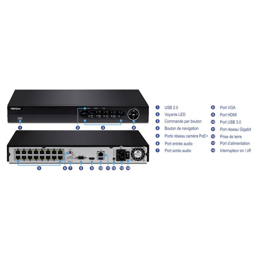 Enregistreur NVR Trendnet HD 16 voies poe + 4To